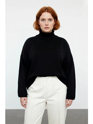 Ersefa Kadınlar Için Kışlık Şıklık Sunan Düz Düşük Kol Balıkçı Yaka Akrilik Geniş Kalıp Triko Kazak