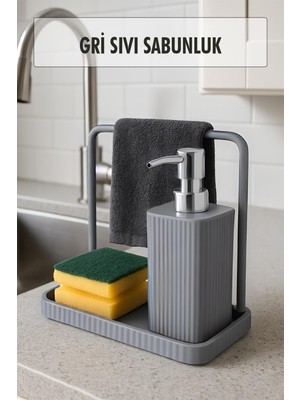 Depa Havluluklu Sıvı Sabunluk & Havlu Asma Aparatlı Sıvı Sabunluk Gri 400 ml