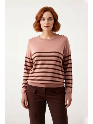 Ersefa Kadın Akrilik Çizgili Bisiklet Yaka Triko Kazak Kışlık Günlük Giyim Için Ideal Seçenek Kaliteli