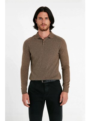 Ersefa Erkek Smart Polo Yaka Triko Kazak Fitted Kalıp Uzun Kollu Günlük Tarz Için Ideal Seçim Kaliteli