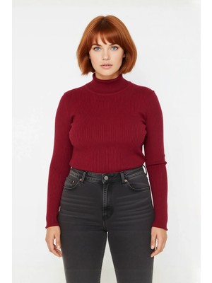 Ersefa Kadın Akrilik Dik Yaka Fitilli Triko Kazak Fitted Kalıbı Ile Konforlu ve Şık Günlük Giyim Kaliteli