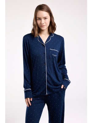 Pierre Cardin Kadın Gömlek Yaka Önden Düğmeli Pijama TAKIM-8986