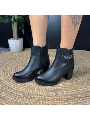 Mey Ayakkabı Zincir Detaylı Siyah Kadın Bot M4511