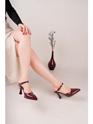 Bulutmod BA04125 Bordo Rugan Kadın Önü Kapalı Yan Tokalı Abiye Bohça 9cm Topuklu Terlik - 37