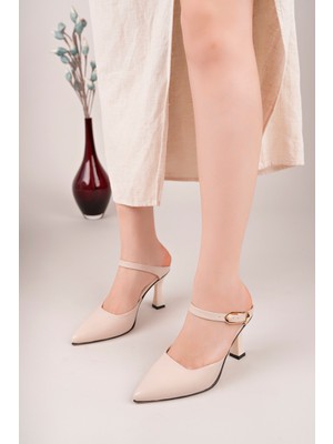Bulutmod BA04125 Ten Rugan Kadın Önü Kapalı Yan Tokalı Abiye Bohça 9cm Topuklu Terlik - 38
