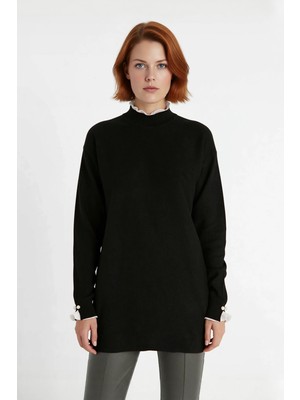 Ersefa Kadın Casual Ortam Regular Kalıp Bisiklet Yaka Düz Desen Uzun Kol Triko Tunik Kazak Stili Kaliteli