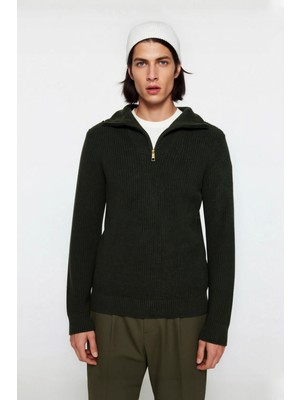 Ersefa Erkeklerin Soğuk Havalarda Tercihi Regular Kalın Fermuarlı Dik Yaka Selanik Triko Kazak Modeli