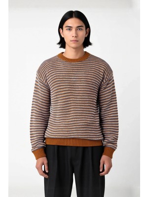Ersefa Erkek Casual Bisiklet Yaka Çizgili Dokuma Akrilik Kazak Günlük Kullanım Için Ideal Uzun Kollu