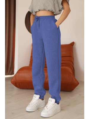 Moviment Kadın Mavi Relaxed Kalıp Paça ve Bel Lastik Detaylı Eşofman Altı