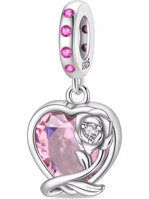 Fubena Gül Kalpli Sevda Sallantılı Gümüş Charm