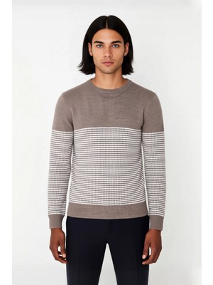 Ersefa Erkek Bisiklet Yaka Çizgili Triko Kazak Slim Fit Kesimiyle Günlük Stilinize Şıklık Katıyor