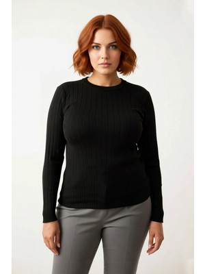 Ersefa Kadın Düz Desen Fitilli Ince Triko Bluz Şık Bisiklet Yaka Standart Kol Casual Kombinler Için Seçim