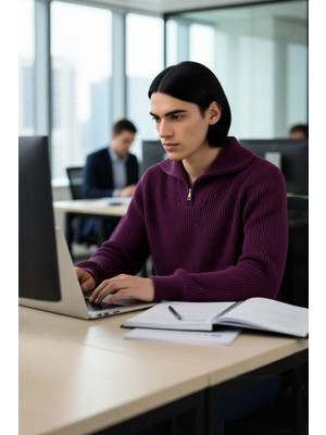 FRM Erkek Casual Giyim Için Ideal Regular Fit Düz Desen Fermuarlı Balıkçı Yaka Kalın Triko Kazak