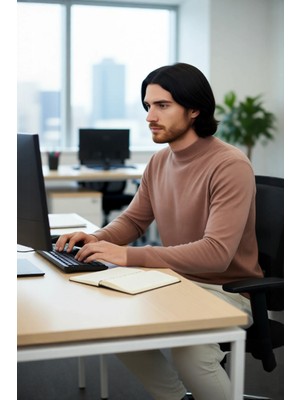 FRM Erkek Şık Fitted Kalıp Düz Desen Dik Yaka Triko Kazak Soğuk Havalar Için Ideal Konforlu Uzun Kollu