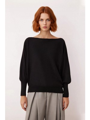 Ersefa Kadın Şık Oversize Kayık Yaka Triko Kazak Zarif Yarasa Kol Tasarımı Kışlık Kombinlerin Yıldızı