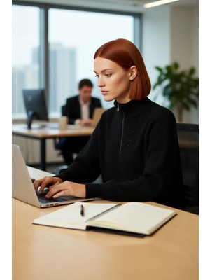 FRM Kadın Oversize Rahat Kesim Düşük Kol Fermuarlı Dik Yaka Triko Selanik Örgü Uzun Kollu Kazak