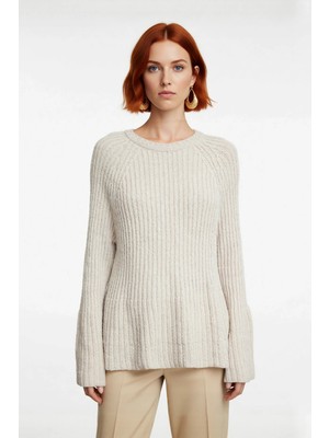 Ersefa Kadınlara Özel Regular Kalıp Bisiklet Yaka Triko Kazak Reglan Kol Uzun Kollu Peplum Detayı