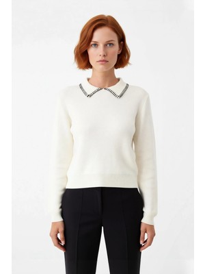 Ersefa Kadın Polo Yaka Standart Kol Intersia Dokuma Triko Kazak Ilkbahar Sonbahar Günlük Kullanım