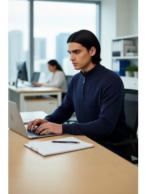 FRM Erkek Casual Şık Regular Fit Pamuk Akrilik Triko Yarım Balıkçı Fermuarlı Kazak Kış Için Kaliteli