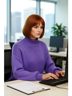 FRM Kadın Kalın Oversize Triko Kazak Dik Yaka Detayıyla Casual Kombinlerin Vazgeçilmezi Kaliteli