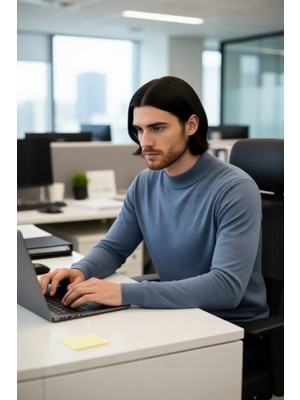 FRM Erkek Şık Fitted Kalıp Düz Desen Dik Yaka Triko Kazak Soğuk Havalar Için Ideal Konforlu Uzun Kollu