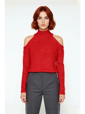 Ersefa Kadın Sim Detaylı Dik Yaka Regular Kalıp Reglan Kol Triko Omuz Kesimli Soğuk Hava Kazağı Kaliteli