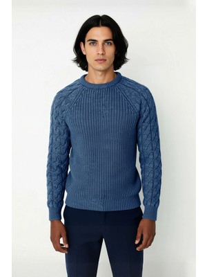 Ersefa Erkek Regular Fit Bisiklet Yaka Saç Örgü Detaylı Triko Kazak Soğuk Günler Için Rahatlık Sunar