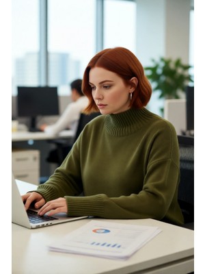 FRM Kadın Günlük Giyim Düşük Kol Dik Yaka Triko Kazak Relaxed Kalıp Akrilik Malzeme Sıcak Tutuş