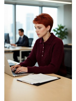 FRM Kadın Kışlık Oversize Polo Yaka Saç Örgü Triko Kazak Düşük Uzun Kollu Basic Rahat Tasarım Kaliteli