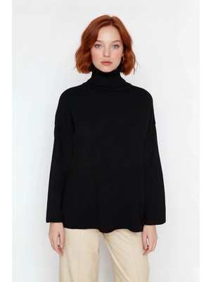 Ersefa Kadınlara Özel Oversize Kesim Düz Desen Balıkçı Yaka Uzun Kollu Triko Kazak Kış Modası Kaliteli