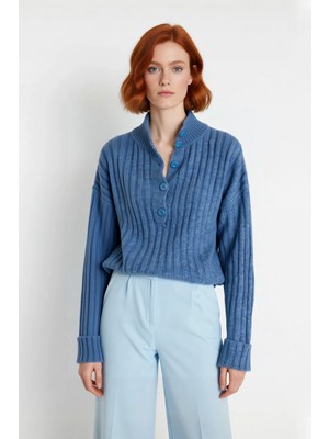 Ersefa Kadın Dik Yaka Oversize Kalıp Düz Renk Düşük Kol Triko Kazak Soğuk Havalarda Konforlu ve Modern