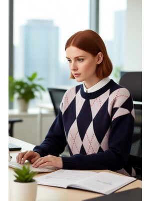 FRM Kadın Oversize Baklava Desenli Bisiklet Yaka Triko Kazak Günlük Kombinlerde Şıklığı Tamamlıyor