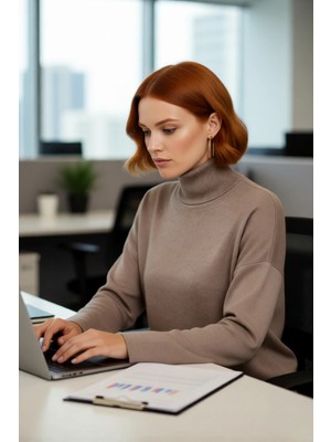 FRM Kadınlar Için Konforlu Oversize Basic Düşük Kol Balıkçı Yaka Triko Kazak Kış Günleri Şıklığı