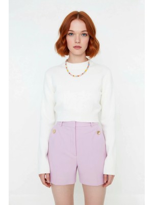 Ersefa Kadınlara Özel Crop Fitted Akrilik Triko Kazak Modern Basic Şıklığıyla Günlük Kombinler Için