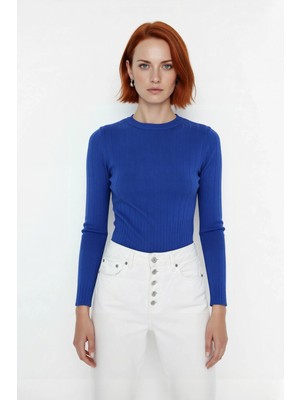 Ersefa Kadın Basic Fitted Bisiklet Yaka Uzun Kollu Triko Kazak Ilkbahar Sonbahar Günlük Stilin Anahtarı