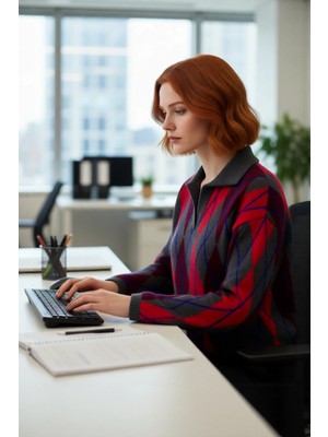 FRM Kadın Oversize Baklava Desenli Triko Kışlık Gömlek Yaka Kazak Düşük Kol Konforlu Stil Ürünü