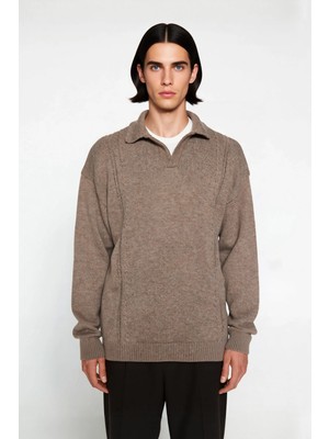 Ersefa Erkek Polo Yaka Oversize Geniş Kalıp Triko Kazak Konforlu ve Şık Kışlık Giyim Seçeneği Kaliteli