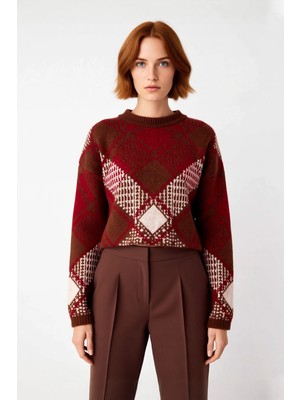 Ersefa Kadınların Gardırobuna Şıklık Katacak Rahat Oversize Baklava Desenli Triko Kazak Kaliteli Şık