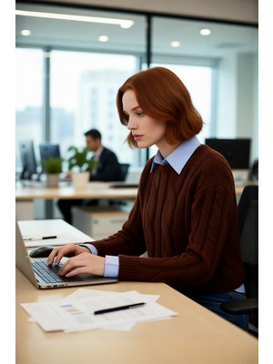 FRM Kadın Süper Crop Triko Kazak Regular Kesim Gömlek Garnili Kışlık Akrilik Saç Örgü Detaylı Kaliteli