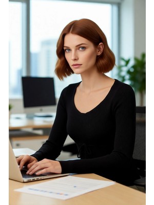 FRM Kadın Triko Fitted Havuz Yaka Ince Yapılı Crop Kesim Bağlama Detaylı Günlük Şık Uzun Kol Kazak