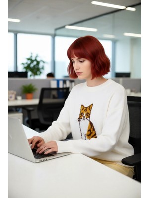 FRM Kadın Günlük Oversize Düşük Kol Orta Kalınlık Bisiklet Yaka Triko Kazak Kış Modası Vazgeçilmezi