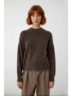 Ersefa Kadın Günlük Oversize Bisiklet Yaka Düşük Kol Triko Kazak Soğuk Havalar Için Mükemmel Tercih