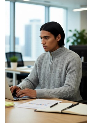 FRM Unisex Modern Regular Fit Fermuarlı Saç Örgü Kalın Triko Kazak Soğuk Günlerde Sıcaklık ve Stil