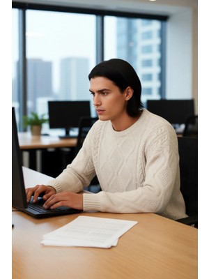 FRM Erkek Basic Oversize Kalın Saç Örgülü Bisiklet Yaka Kazak Rahat ve Stil Sahibi Kombinler Kaliteli