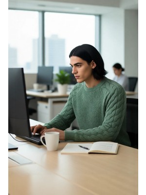 FRM Unisex Basic Regular Kalıp Bisiklet Yaka Saç Örgü Desenli Kalın Triko Kazak Kışlık Şıklık Kaliteli