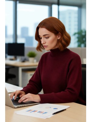 FRM Kadın Oversize Dik Yaka Kışlık Triko Kazak Düz Düşük Kol Modern ve Şık Günlük Kombinler Için