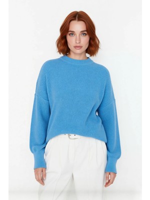 Ersefa Kadın Oversize Basic Uzun Balon Kol Selanik Dokuma Triko Kazak 100% Akrilik Soğuk Havalar Kaliteli