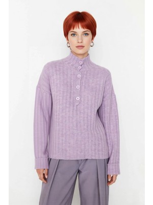 Ersefa Kadın Dik Yaka Oversize Kalıp Düz Renk Düşük Kol Triko Kazak Soğuk Havalarda Konforlu ve Modern