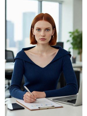 FRM Kadın Modern Fitted Triko Bluz Devrik Carmen Yaka Ince Fitilli Dokuma Uzun Kol Crop Tasarım
