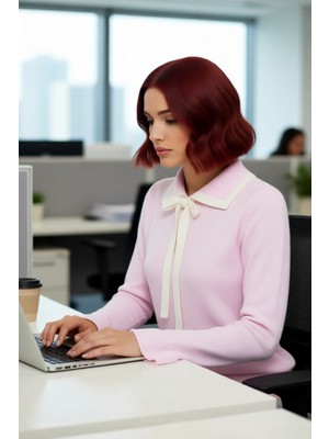 FRM Kadın Akrilik Triko Kazak Polo Yaka Detaylı Renk Bloklu Uzun Kollu Kış Sezonu Için Şık ve Rahat